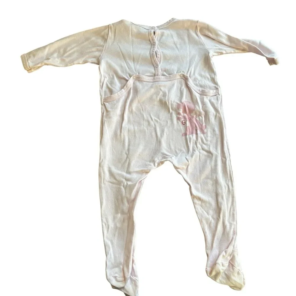 Petit Bateau Baby White‎ Long Sleeve Bodysuit 18 Months Cotton Circus Animals